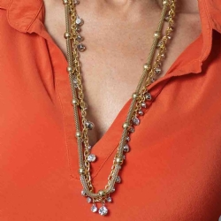 COLAR LONGO OURO VINTAGE COM STRASS MIX AND MATCH